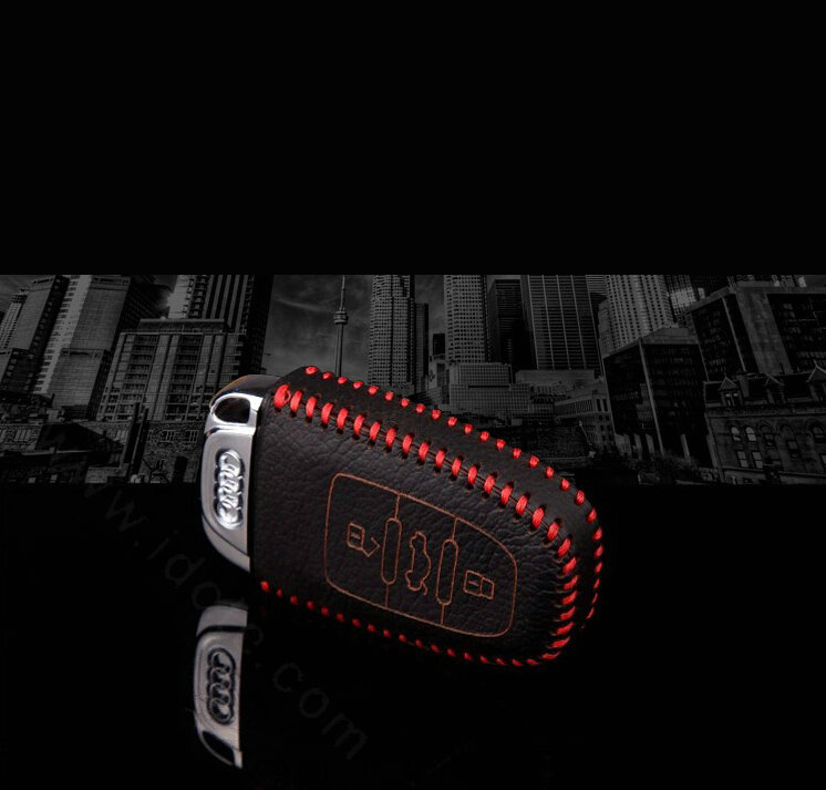 Funky Genuine Leather Key Ring Auto Key Bags Smart for Audi A4 - Red